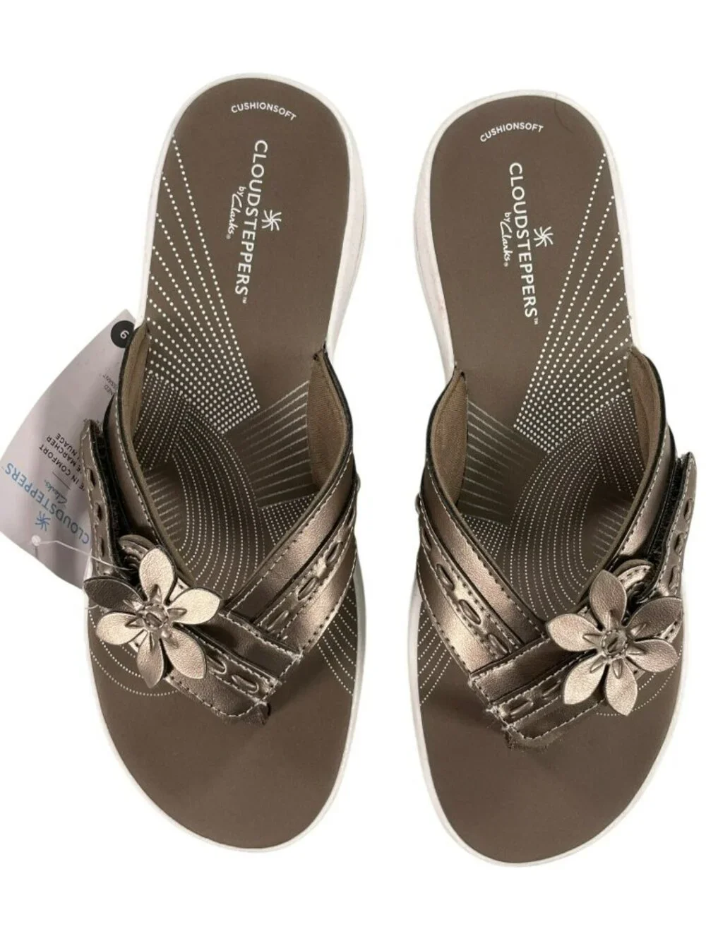Cloudsteppers By Clarks Womens Breeze Opal Pewter Sandals Size 9 Cushion Soft Co